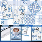 Fourluoo 10 Pcs Blue Bow Kitchen Decor Set Dish Towels Kitchen Rugs Oven Mitts - Image 5