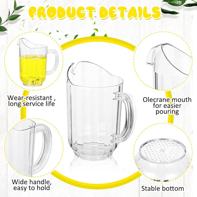 Tessco for you 12 Pcs Plastic Pitchers 60 Ounce Clear Restaurant Jug Large - Image 3
