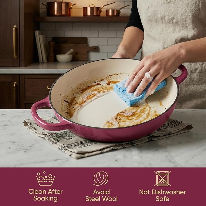 Vintage Style 3 Quart Enameled Cast Iron Braiser, Non Stick Enameled Cast Iron - Image 6