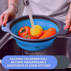 Round Silicone Blue Colander Collapsible – Foldable Kitchen Strainer Small - Image 6