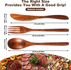 24 Pcs Wooden Utensil Set for Eating Wooden Spoon Fork Knife Wood Cutlery - Image 2