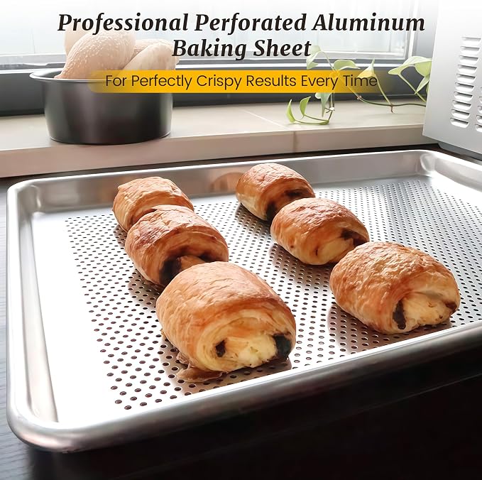 12 Pack Full Size Aluminum Perforated Baking Sheet Pan, Restaurant & Kitchen - Image 8