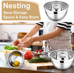 E-far Mixing Bowls with Lids, 6-Piece Stainless Steel Salad Bowls Metal Nesting - Image 5