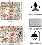 Floral Dish Drying Mat for Kitchen Counter Absorbent Microfiber Dishes Drying - Image 2