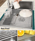 Tomorotec Stainless Steel Roll Up Dish Drying Rack, Foldable Over The Sink - Image 2