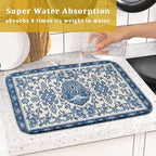 Blue Floral Dish Drying Mat for Kitchen Counter 16x18 Chinoiserie Flower Print - Image 7