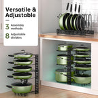 MUDEELA Pots and Pans Organizer Rack under Cabinet 8-Tiers Adjustable Pot Rack - Image 2