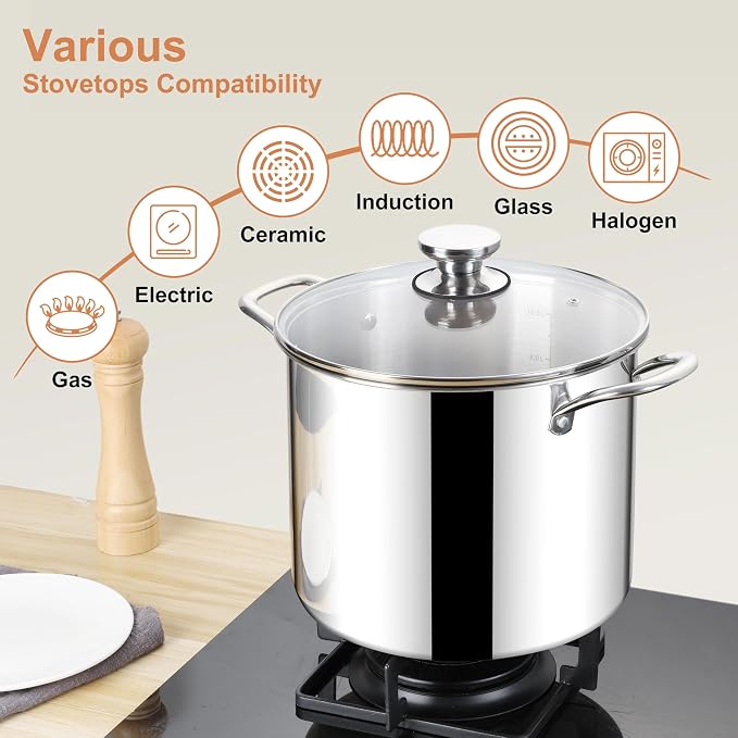 Herogo 10 Quart Stock Pot, 18/10 Stainless Steel Large Cooking Pot - Image 5