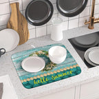 Hello Summer Dish Drying Mat for Kitchen Counter, Sea Shell Starfish Coastal - Image 6