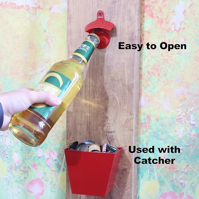 Red Beer Bottle Opener Wall Mounted, Stainless Cooler Mount Soda Cap Opener - Image 3
