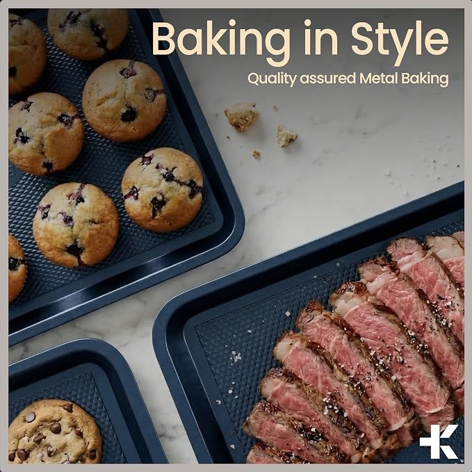 Diamond Bottom Cookie Sheet Set of 2, Nonstick Blue Carbon Steel Baking Pans - Image 8