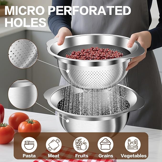Colander, Strainer Bowl, Stainless Steel Colander, Rice Washing Bowl, Pasta - Image 4
