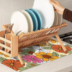 Retro 70s Groovy Flowers Dish Drying Mats 18x24 Inch, Daisy Boho Dish Pad - Image 7