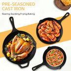 EWFEN Cast Iron Skillet 3-Piece Set, Heavy-Duty Professional Restaurant Chef - Image 2