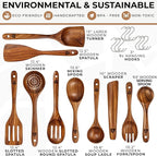 Wooden Spoons for Cooking – 10 Pcs Premium Teak Wooden Utensil Set - Image 3