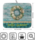 Hello Summer Dish Drying Mat for Kitchen Counter, Sea Shell Starfish Coastal - Image 2