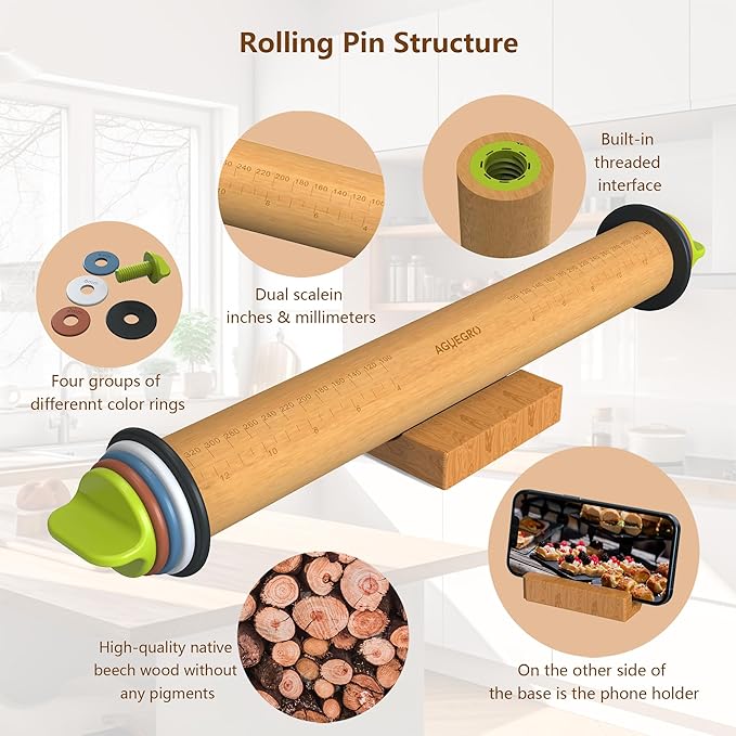 Rolling Pin with Adjustable Thickness Ring, Dough Thickness - Image 8