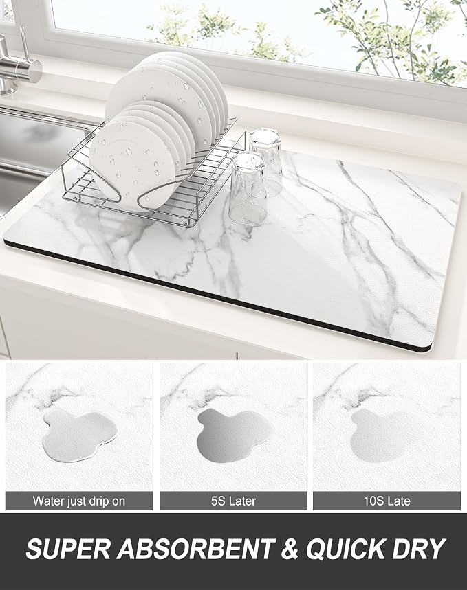 Rnivvi Dish Drying Mat for Kitchen Counter, XL 15 x 24" Cute Marble Super - Image 3