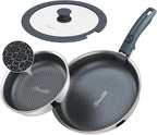 Ciwete Hybrid Non Stick Frying Pans Set 4-Piece, 8 & 9.5 Inch Tri-Ply Stainless by Ciwete
