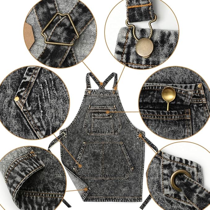 Jeanerlor - Cotton Denim Shop Black Tool Aprons - Jean Work Aprons - Image 2