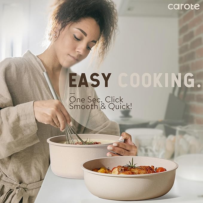 CAROTE 15pcs Pots and Pans Set, Nonstick Cookware Set Detachable Handle - Image 8
