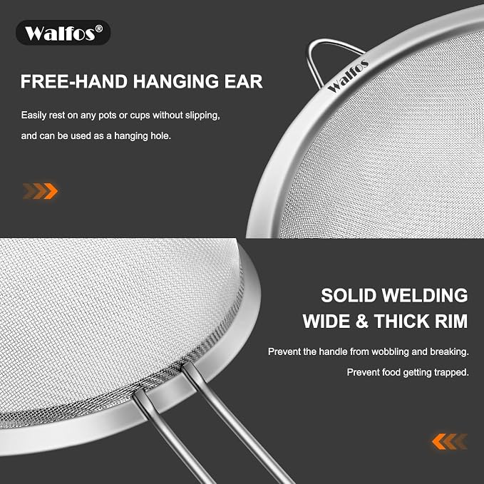 Walfos 4.6 Inch Fine Mesh Strainer, Premium Stainless Steel Colanders and - Image 3