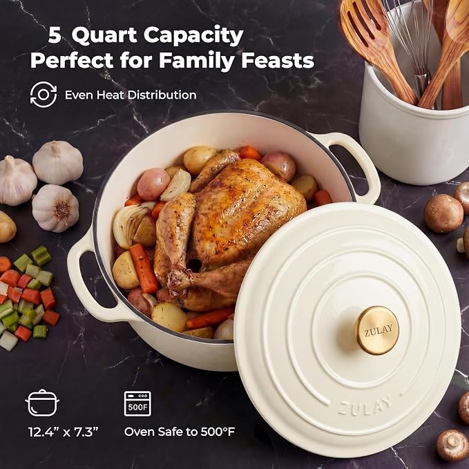 Zulay Kitchen 5 Quart Enameled Cast Iron Dutch Oven Pot - Image 6