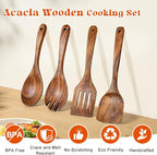 4Pcs Wooden Spoons for Cooking, Acacia Wood Kitchen Utensils Set for Nonstick - Image 2