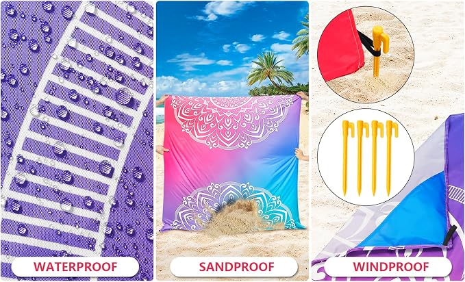 WIWIGO Beach Blanket Waterproof Sandproof Beach Mat 79" X 83"/10'x9'for 2-8 - Image 3