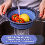 Blue Round Silicone Collapsible Colander – Silicone Round Kitchen Strainers - Image 6