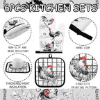 Leinuosen 6 Ink Rooster Farmhouse Kitchen Decor Dish Towels Oven Mitts and Pot - Image 5