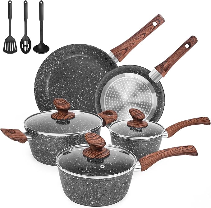 M MELENTA Granite Pots and Pans Set Non Stick, 11 Piece Die-Cast Induction by MMELENTA