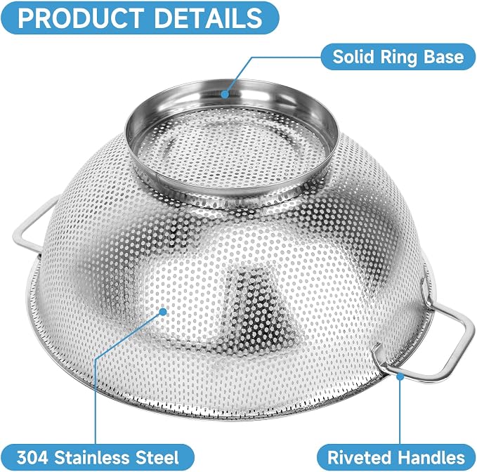 3PCS Colander for Kitchen, 3QT & 4QT & 5QT, Stainless Steel Colander Strainer - Image 4