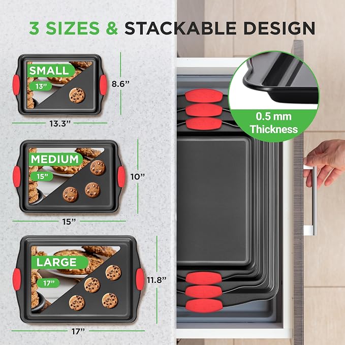 NutriChef 3-Piece Nonstick Kitchen Oven Baking Pans - Image 2