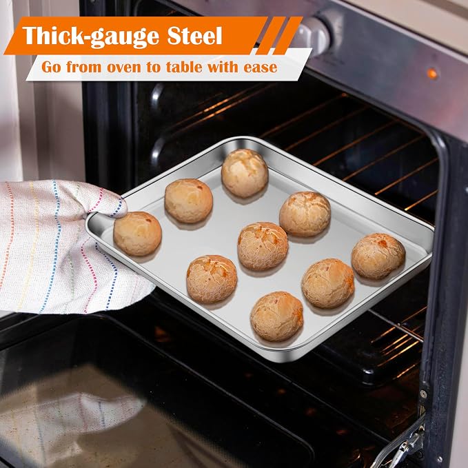 E-far Small Baking Sheet Set of 2, 10.5”x8.3” Stainless Steel Cookie Sheets Pans - Image 4