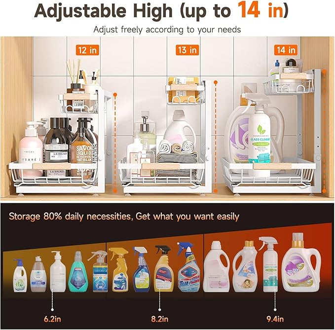 Sevenblue 2 Packs Under Sink Organizer, Height Adjustable 2 Tier Under Kitchen - Image 3