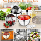 E-far Mixing Bowls Set of 5, Stainless Steel Salad Mixing Bowl - Image 7
