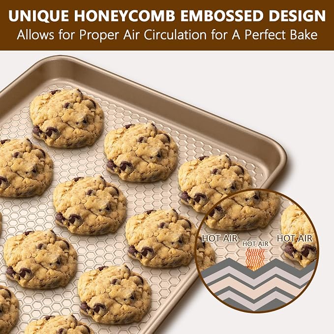 Wildone 2 Pack Half Sheet Baking Pans, Honeycomb Embossed Nonstick Baking Sheet - Image 4