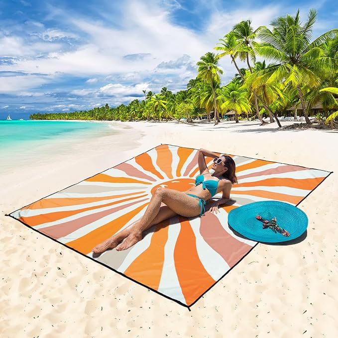 WIWIGO Beach Blanket Waterproof Sandproof Beach Mat 79" X 83"/10'x9'for 2-8 - Image 5