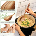 HOWHONG Corner Spoon Wooden Cooking Utensil, Long Handle Acacia Wood Spoon - Image 3