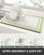 Rnivvi Dish Drying Mat for Kitchen Counter, 12 x 19" Cute Flower Theme Super - Image 3