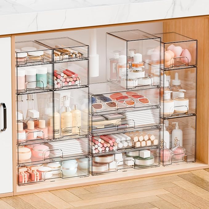 Yieach 12.1''W Clear Stackable Storage Drawers, Makeup Organizers, Plastic - Image 6