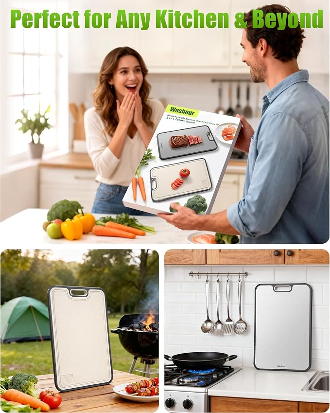 Stainless Steel Cutting Boards for Kitchen, Non Toxic 2-in-1 Cutting Board - Image 8