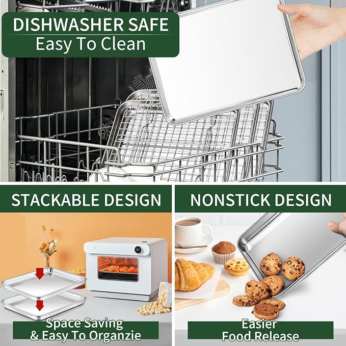 Small Baking Sheet with Cooling Rack Set, CEKEE Stainless Steel Cookie Sheets - Image 5