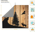 Retro Rustic Wolf Deer Forest Brown Wood Dish Drying Mat - Image 2