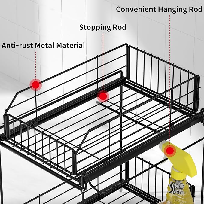 SUEH DESIGN Under Sink Organizers and Storage, 2 Tier Metal Under Sink Storage - Image 5