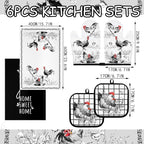 Leinuosen 6 Ink Rooster Farmhouse Kitchen Decor Dish Towels Oven Mitts and Pot - Image 3