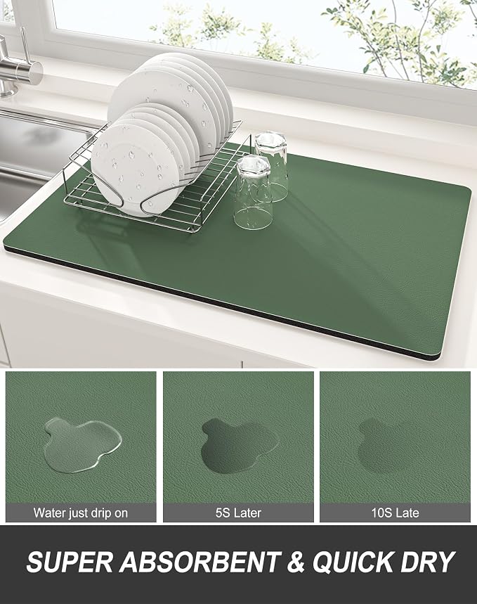 Rnivvi Dish Drying Mat for Kitchen Counter, 12 x 19" Super Absorbent Drainer - Image 3
