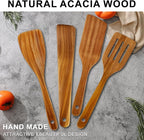 Best Acacia Wood Spatula for Cooking Non Toxic Wooden Kitchen Utensil Set Flat - Image 7