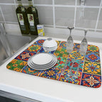 Mexican Tiles Dish Drying Mat for Kitchen Counter Absorbent Microfiber Dish - Image 6